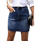 ELLEVEN Women's High-Stretch Denim Skirt,Slim Fit High Waisted Jean Skirts with Pockets