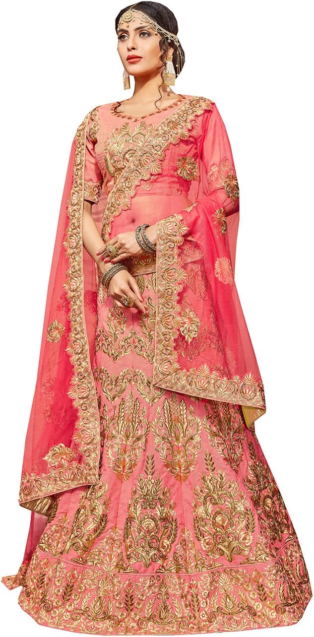 Indian Designer Partywear Ethnic Traditional Gajari Lehenga Choli in Gajari Pure Silk