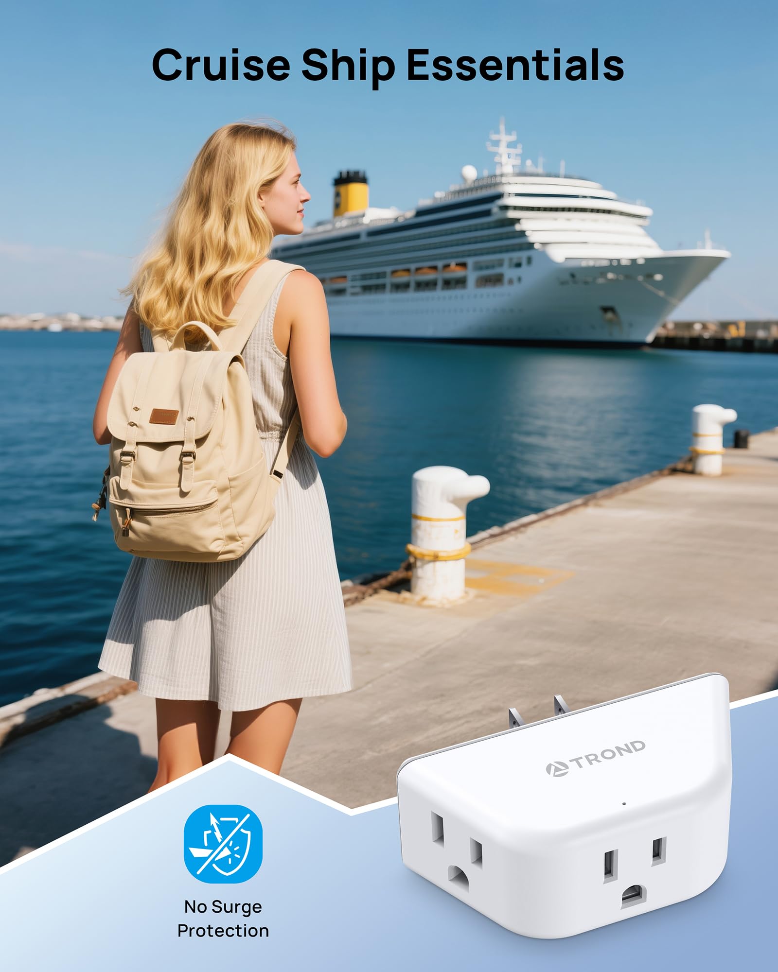 TROND Multi Plug Outlet Extender 2 Pack - Electrical Wall Splitter, 3 Way Angled Wall Outlet Adapter, Cruise Essentials, Small Multiple Plug Expander for Cruise Ship Home Office Dorm Room, White