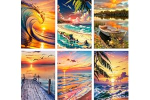MXCFZX Sunset Beach Paint by Numbers kit for Adults，Beginner on Advanced Canvas Adult Paint by Number Kits ，Easy Landscape Painting by Numbers,Acrylic Paint Boat On Lake Crafts for Home Decor 8x12in