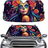 GENANY Sugar Skull Woman Windshield Sun Shade for Car SUV Truck (55x30 Inches), Sun Shade Windshield, Shades for Windows, Protector Blocks UV, Christmas Car Decor