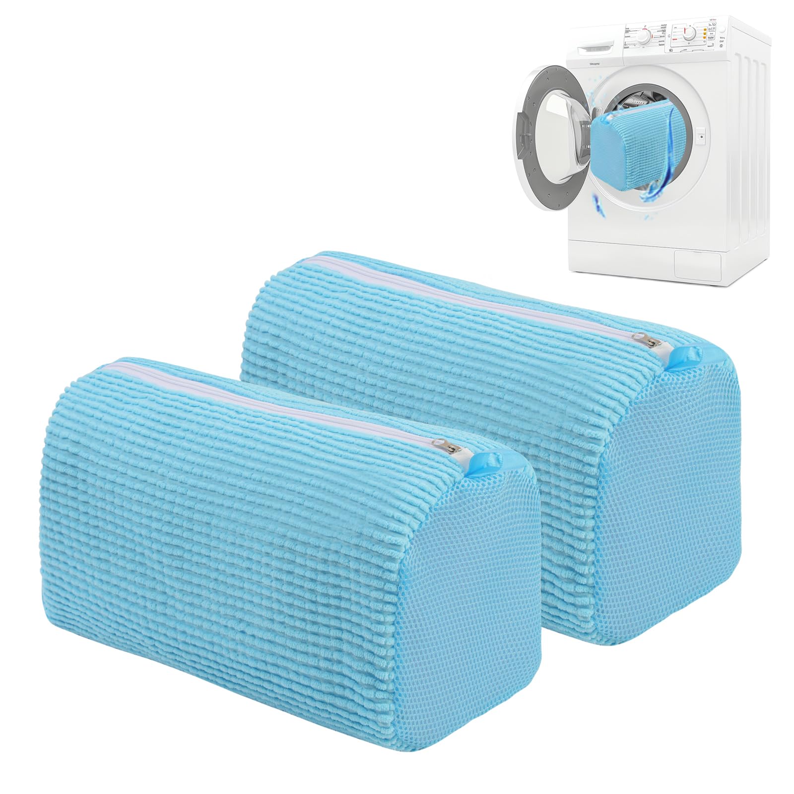 Photo 1 of 2 Pcs Shoe Washing Machine Bag Sneaker Laundry Bags For washers, Cleaned 360° Mesh Pouch Reusable & Durable Laundry Shoe Bag Side Zipper, Suitable for Washing Machine and Dryer(blue)