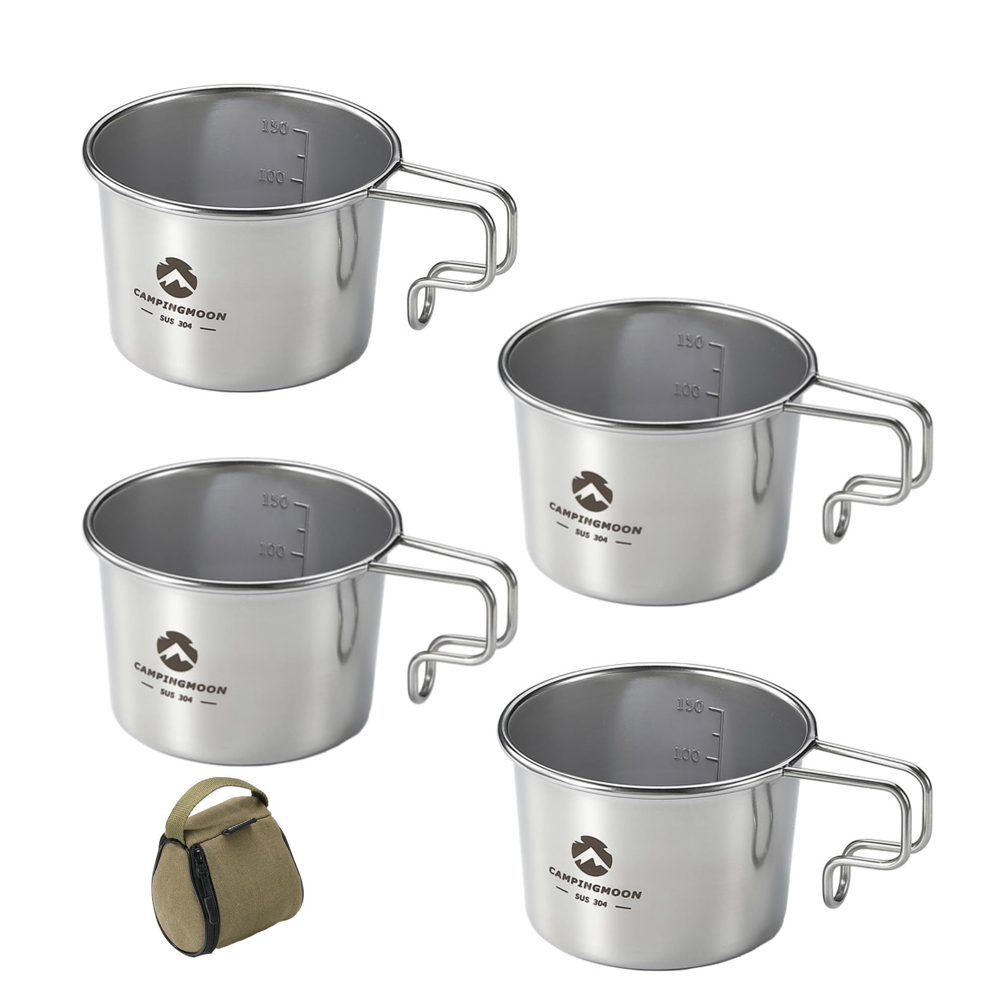 CAMPINGMOON 304 Stainless Steel Small Little Camping Coffee Mug Cup 160ml S-180 (4pcs set /w bag)
