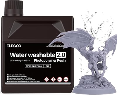 ELEGOO Upgraded Water Washable 3D Printer Resin 2.0 Grey 2KG 405nm UV Curing