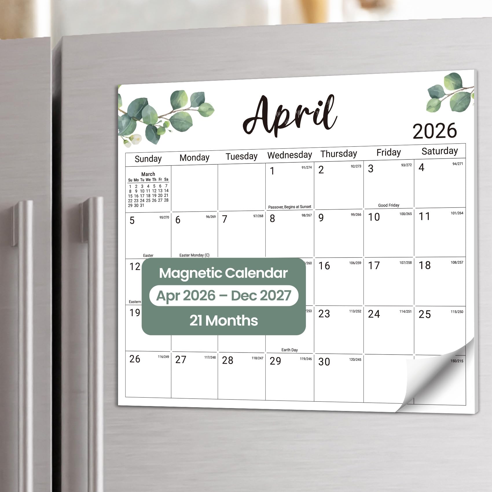 Aesthetic 2024 Magnetic Calendar for Refrigerator, Fridge Calendar Magnet Runs Until December 2025, 18 Monthly Refrigerator Calendar with Greenery Designs for Easy Organizing, 2024 Old Edition