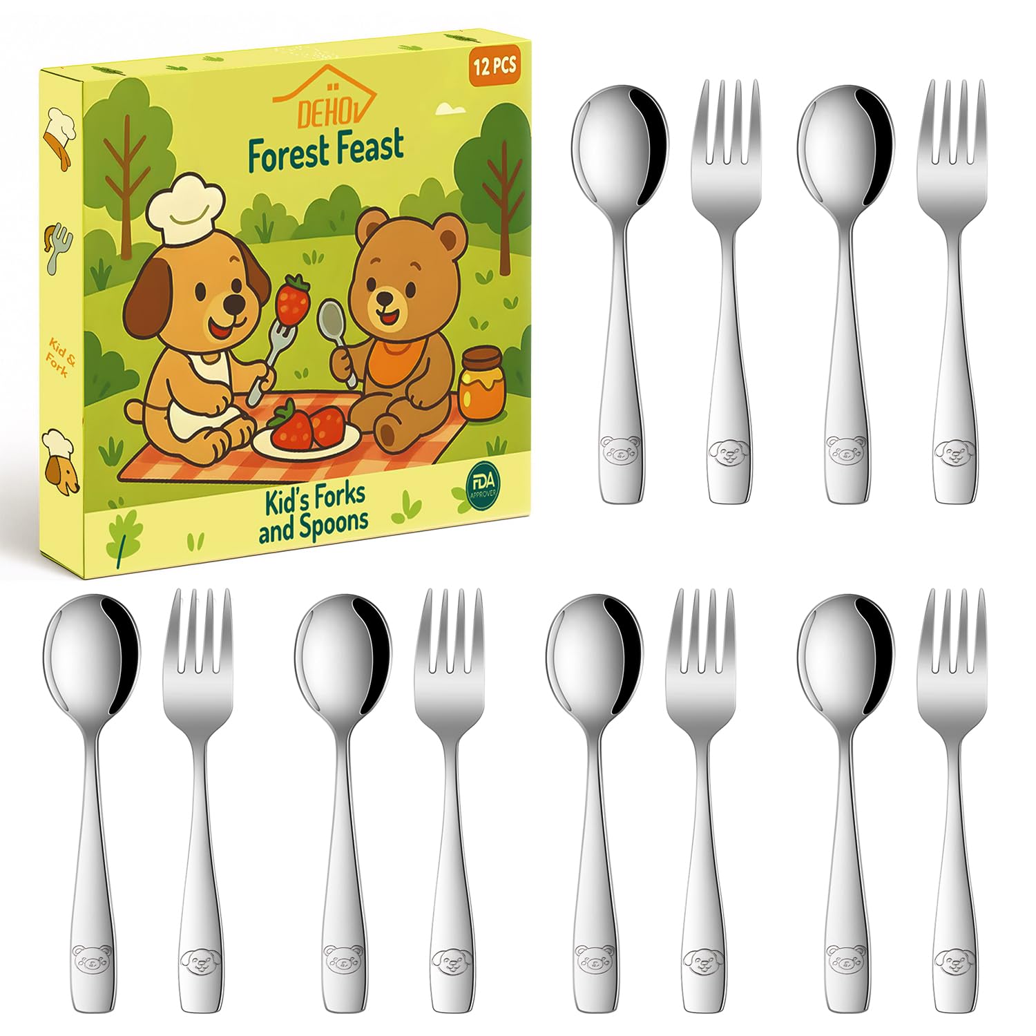 Photo 1 of DEHOV Toddler Eating Utensils Set,Set Of 12 Food Grade Stainless Steel Silverware Sets For Kids,Dishwasher Safe Children Small Metal Spoons And Forks Flatware Sets