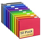 Hanging File Folders, 50 Pack Letter Size Hanging File folders with 1/5-cut Tabs, Stay Organized for Your Home and Office Bulk File, Documents and Paper, 10 Colors