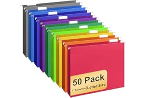 YOPCDJ Hanging File Folders, 50 Pack Letter Size Hanging File folders with 1/5-cut Tabs, Stay Organized for Your Home and Office Bulk File, Documents and Paper, 10 Colors