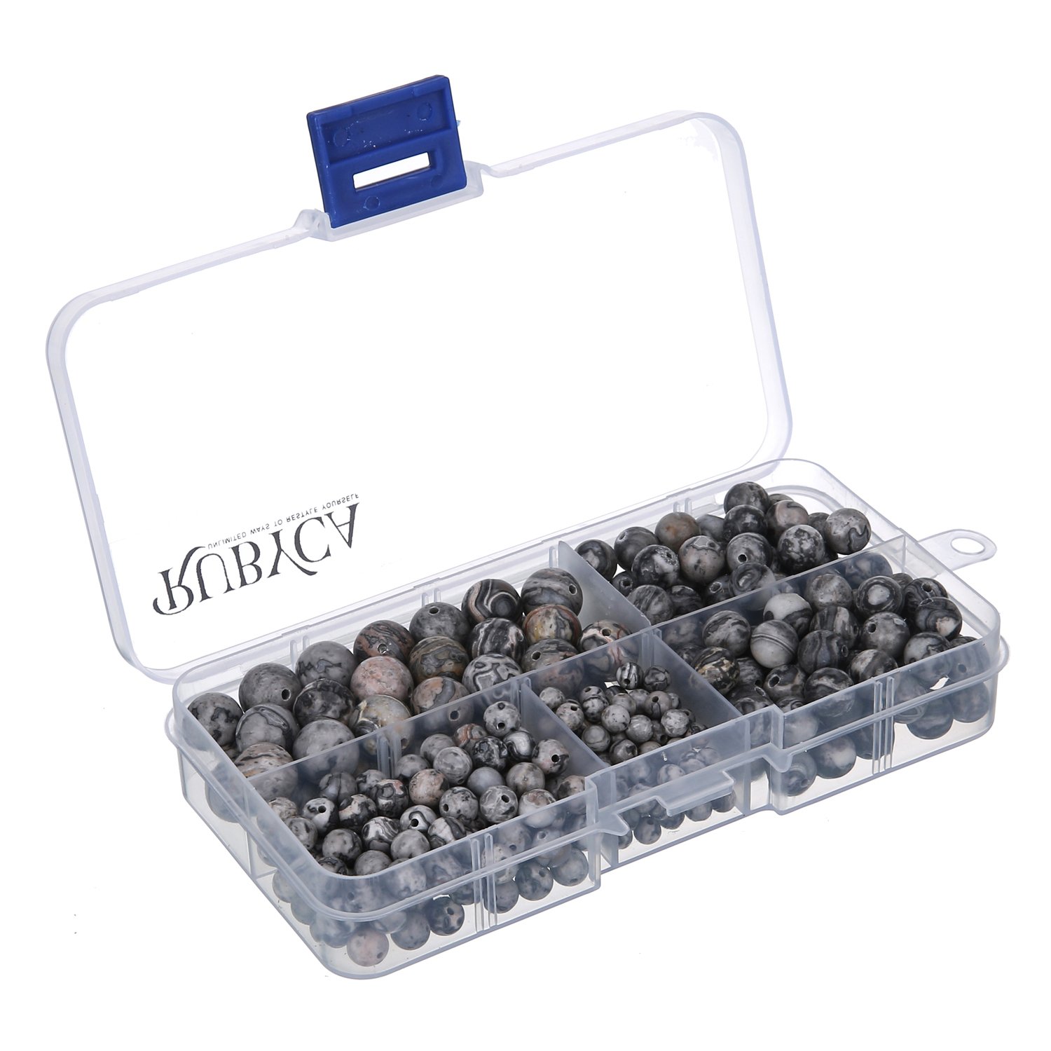 RUBYCA Natural Map Jasper Gemstone Round Loose Beads Organizer Plastic Box Jewelry Making Mix Sizes