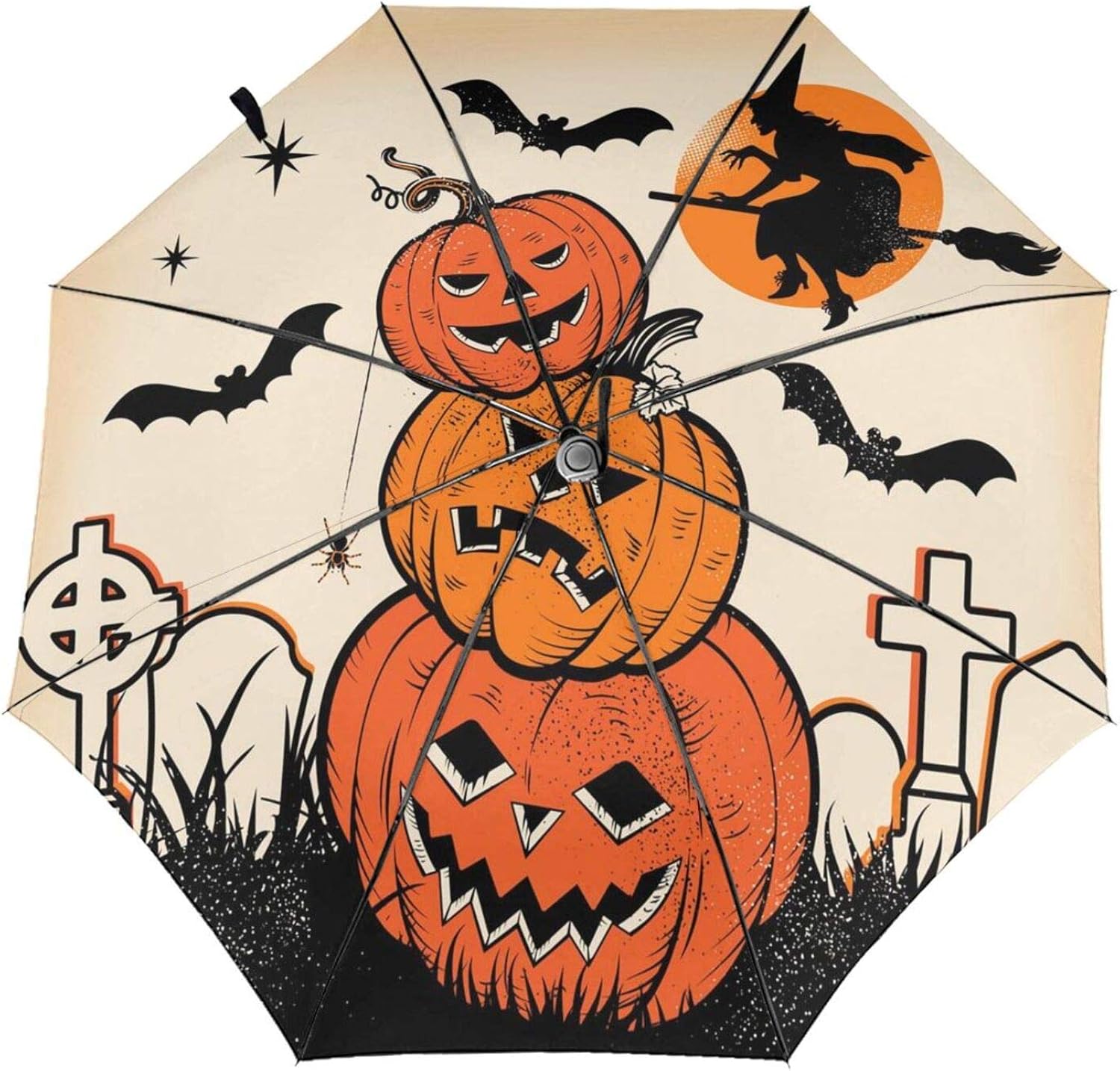Happy Halloween Folding Umbrella Automatic TriFold Umbrellas Travel