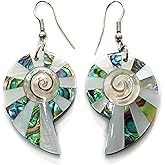 Swimmi Iridescent Paua Abalone Shell Earrings, Natural Mother of Pearl, Handmade Dangle Drop Abalone Seashell Earrings for Women Fashion Jewelry BA268