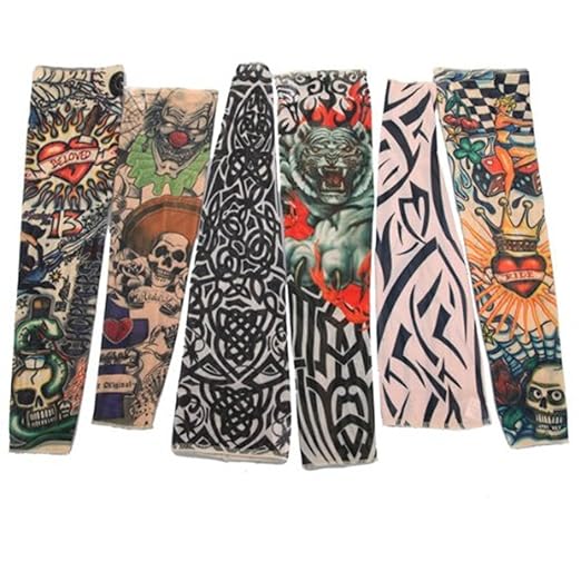 6 St. Tattoo Ärmel Strümpfe Tätowierung Anziehen Kostüme Set NEU