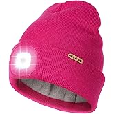 YunTuo Fleece Lined Kids Beanie Headlamp Hat with Light, USB Rechargeable LED Winter Caps, Gifts for Boy Girl