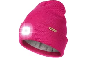 YunTuo Fleece Lined Kids Beanie Headlamp Hat with Light, USB Rechargeable LED Winter Caps, Gifts for Boy Girl