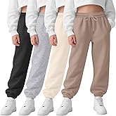 LessonZoo 4 Pack Girls Sweatpants High Waisted Drawstring Active Joggers Soft Athletic Pants with Pockets for Kids Winter