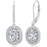 Cubic Zirconia Halo Dangle Earrings for Women in 925 Sterling Silver in Round, Oval, or Cushion Cut CZ with Leverback by MAX + STONE