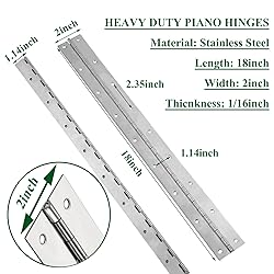2Pack Heavy Duty Piano Hinge, 2" Open Width x