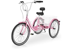 Slsy Adult Tricycles 7 Speed, Adult Trikes 20/24/26 inch 3 Wheel Bikes, Three-Wheeled Bicycles Cruise Trike with Shopping Basket for Seniors, Women, Men