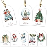 Arc-Shaped Watercolor Christmas Gift Tags - 80 Holiday Tags with String, 8 Watercolor Arch Designs - 350 GSM Christmas Name Tags for Gifts