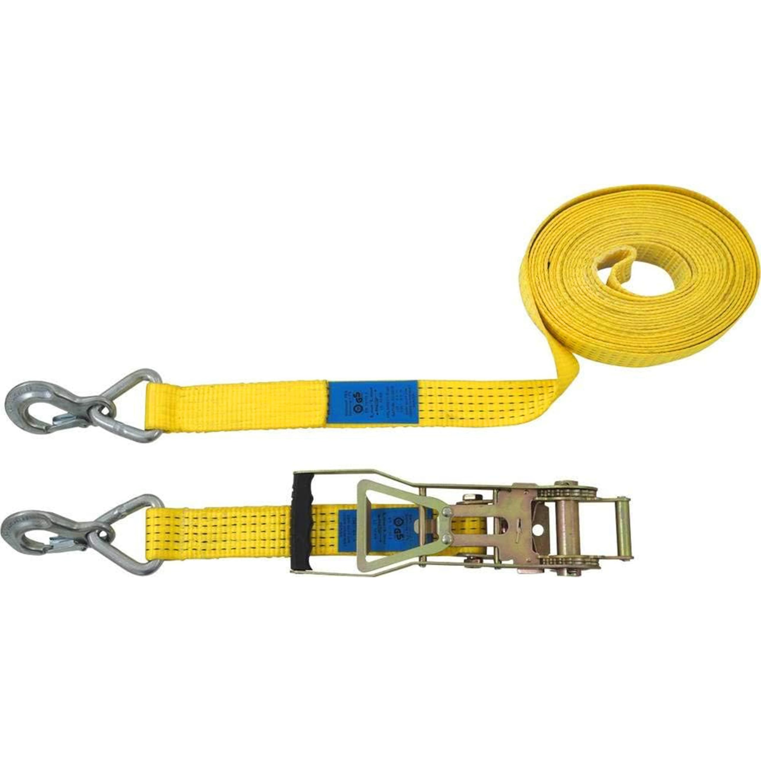 Petex 43193119 Ratchet Tie Down Strap 2 Pieces 10 m x 50 mm 2500/5000 Dan, Snap Hook, Ratchet, Yellow