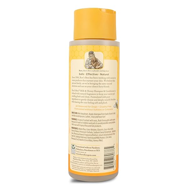 BURT’S BEES FOR PETS SHAMPOO AND CONDITIONER WITH MILK AND HONEY, 98.2% NATURAL ORIGIN FORMULAS, DOG SHAMPOO PLUS CONDITIONER, GENTLE DOG CONDITIONER, BEST DOG CONDITIONER FOR ITCHY DOGS, 12 OZ