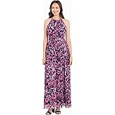 London Times Womens London Times Mesh Halter Maxi Dress with Ruched Waistband Flowy Bohemian Beach Dresses