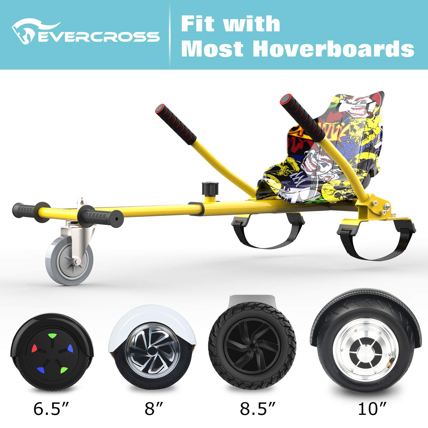 EverCross Hoverboard Seat Attachment, New Gen Hoverboard Seat with Safety Brake System, Hoverboard Attachment with Adjustable Frame Length for 6.5" 8" 10" Hoverboard, Suitable for Kids & Adults