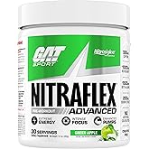 GAT SPORT Nitraflex Advanced Pre-Workout Powder, Increases Blood Flow, Boosts Strength and Energy, Improves Exercise Performance, Creatine-Free (Green Apple, 30 Servings)