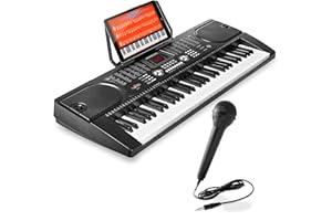 Hamzer 61 Key Beginner Electronic Keyboard Piano with Built-In Speakers, Portable Digital Piano Keyboard Includes Microphone and Keynote Stickers