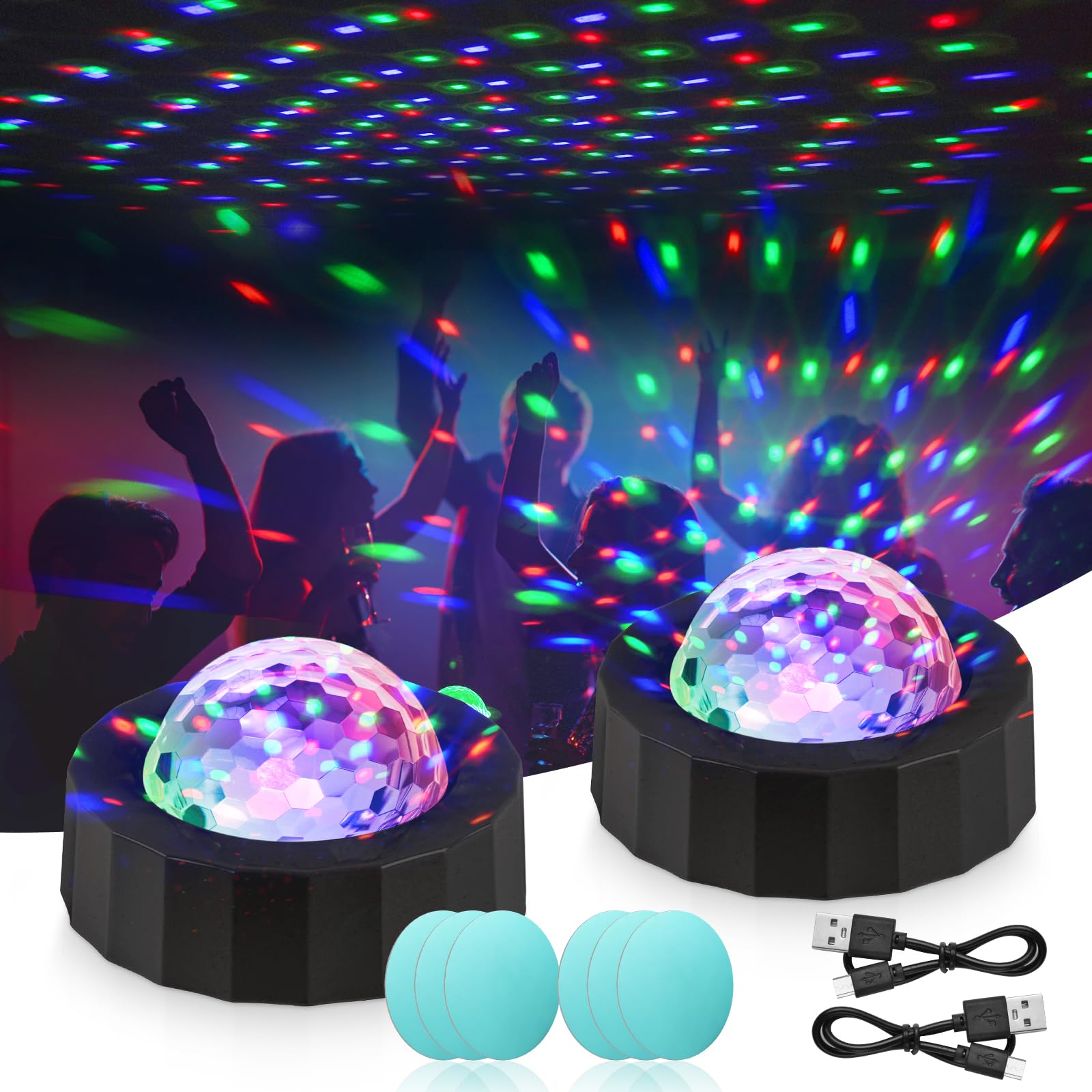 URAQT Mini Disco Ball Light, 3 Coloured LED, Sound Activated, USB Rechargeable, Party & Car Light