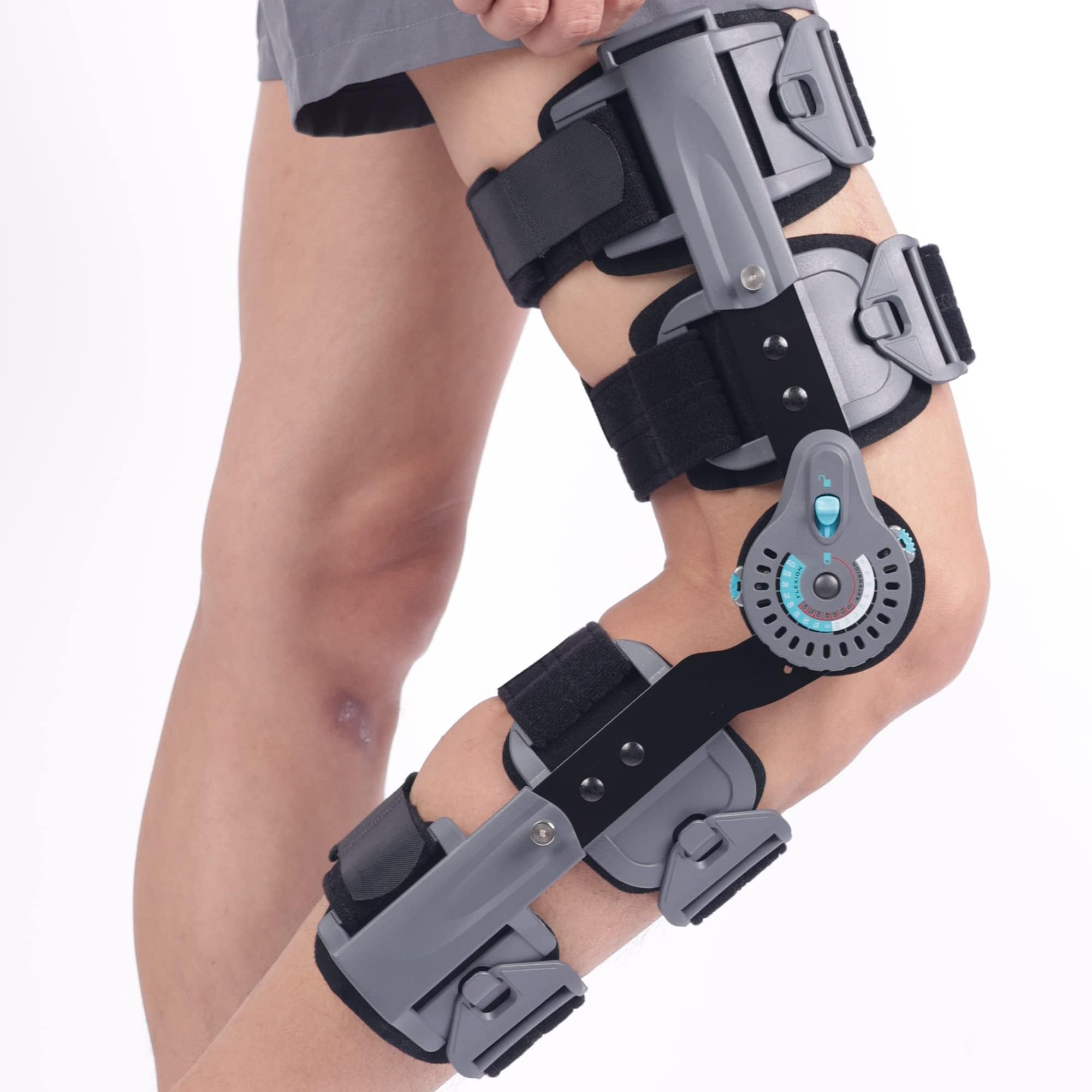 Photo 1 of Komzer Hinged Post OP Knee Brace, ROM Knee Immobilizer Leg Braces Orthopedic Patella Knee Support Orthosis for ACL, PCL, MCL Injury, Meniscus Tear, Adjustable for Left Leg and Right Leg,One Size