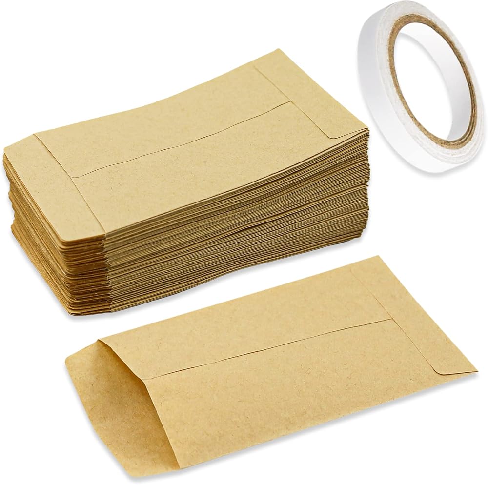 LAMXD 100 Pcs Small Brown Envelopes Kraft Seed Envelopes 6 x 10 cm 2.4 x 3.9