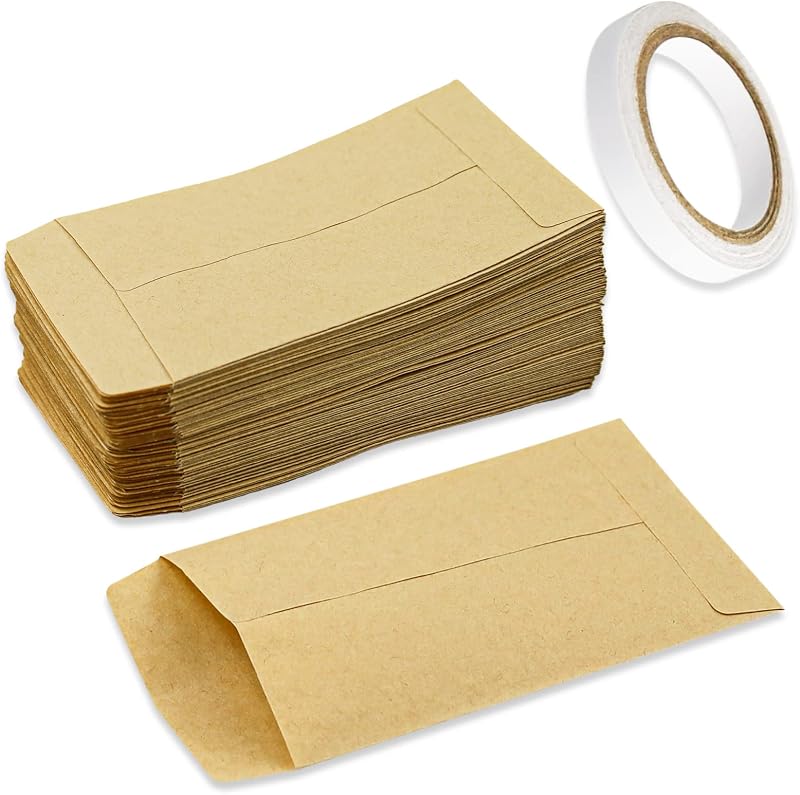 LAMXD 100 Pcs Small Brown Envelopes Kraft Seed Envelopes 6 x 10 cm 2.4 x 3.9