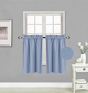 Elegant Home 2 Panels Tiers Small Window Treatment Curtain Insulated Blackout Drape Short Panel 28" W X 36" L Each for Kitchen Bathroom or Any Small Window # R5 (Slate)