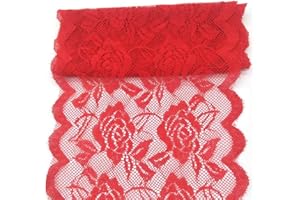 MSCFTFB 11 Yards Width 6inch Rose Embroidered Lace Ribbon Stretch Lace Trim Fabric for DIY Sewing Crafts Garment Embellishments Burlap Party Table Decorations (Red)