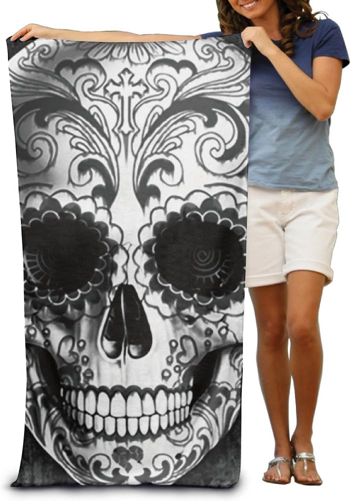 Beach Towel Sugar Skull Black Microfiber Towel