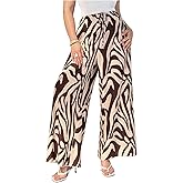 Floerns Women's Plus Size Graphic Wide Leg Palazzo Pants Drawstring Elastic Waist Travel Pants