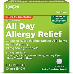 Amazon Basic Care All Day Allergy, Cetirizine Hydrochloride Tablets, 10 mg, Antihistamine, 90 Count