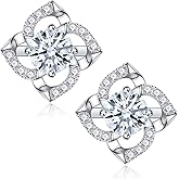 SMILEST 1-2.4ct Moissanite Halo Earrings for Women Men, Princess Cushion Lab Created Moissanite Earrings 925 Sterling Silver Moissanite Earrings for Women Jewelry Birthday Gifts
