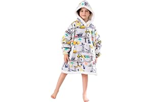 Viviland Wearable Blanket Hoodie for Kids Oversized Soft Flannel Sherpa Sweatshirt Blanket with Giant Pocket Warm Plush Comfy