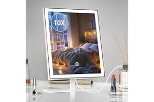 AUATZ Vanity Mirror with Light Dimmable Makeup Mirror with 3 Color & Detachable 10X Magnification Mirror, Lighted Makeup Mirr