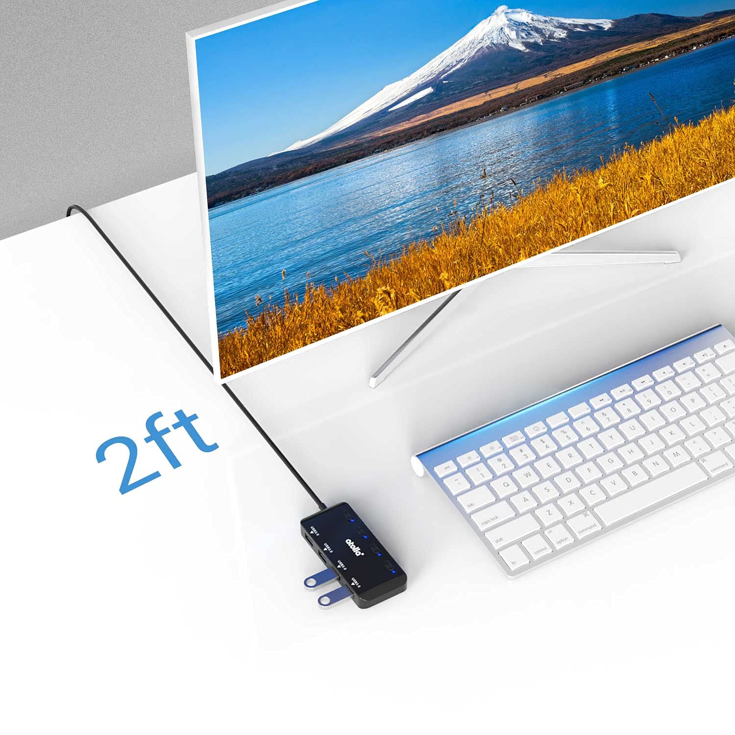 atolla USB Hub mit 4 USB 3.0 Ports, 60cm Kabel, Ultra dünn USB Verteiler mit einzelnen Power Schalter und LEDs für PC, Mac Pro/Mini, iMac, MacBook Air, Surface Pro, Flash Drives, Mobile HDD 6