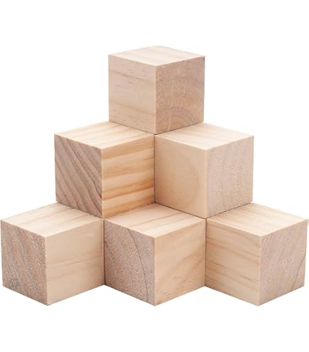 Cubes en bois 8 cm/6 pièces, blocs carrés en bois naturel brut pour travaux manuels, sculpture et projets DIY