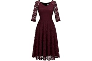 Dressystar Womens Long-Sleeve Wedding Guest Dress A-Line Lace Formal Party Cocktail Midi Dress Prom Gown