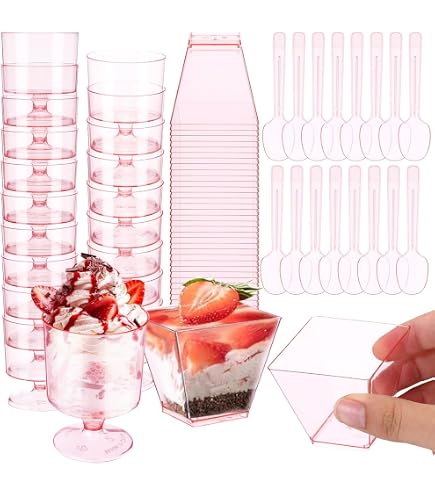 Mifoci 50 Sets Pink Dessert Cups With Spoons - 3.5 Oz Disposable Square Parfait Bowls For Parties - View #11