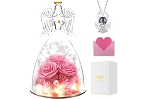 ANWEAO Valentines Gifts for Her, Angel Gifts for Women,Valentines Flowers Birthday Gifts for Women, Preserved Real Rose in Glass Angel Figurines,Preserved Flower Gifts for Women Mom Wife Girlfriend