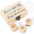 YWHL 5 Year Wedding Anniversary Wood Gifts for Her, Wooden Date Night Dice Gift for Him, Happy 5th Anniversary Wood Box Present for Couple