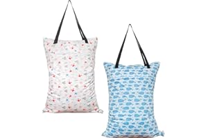 ALVABABY Large Wet Dry Bag 2 Pack Waterproof Hanging Cloth Diaper with Double Zippered Pockets 25x18 Inches HL-YK6163-CA