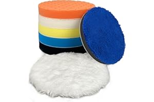 KONVIXON Buffing Polishing Pads 6 Inch - 7Pcs 150mm Face for 6 Inch 150mm Backing Plate, Car Compound Buffing Sponge Pads and Woolen Cutting Polishing Pad Kit for Car Polishing and Waxing