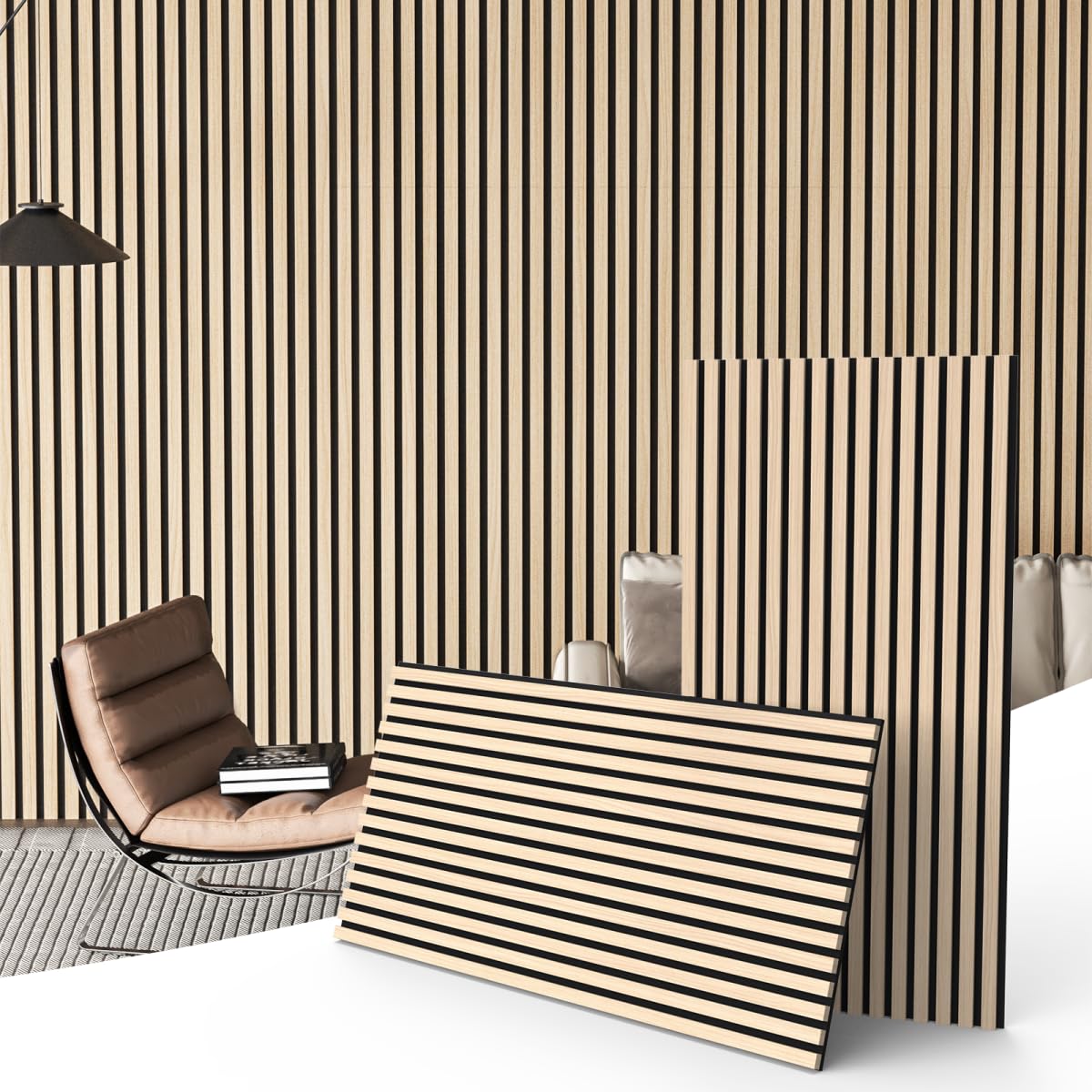 JISUO 2 Pack Acoustic Wood Panels for Wall and Ceiling, 47.2" x 23.6" Wood Slat Wall Panel for Noise